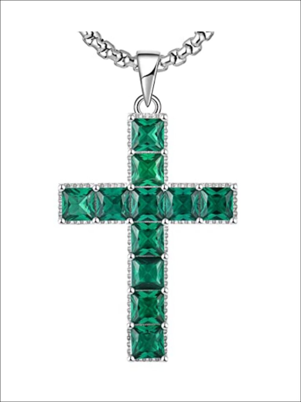 925 Sterling Silver Cross Necklace Big Criss Pendant Created Emerald 18+1.2in